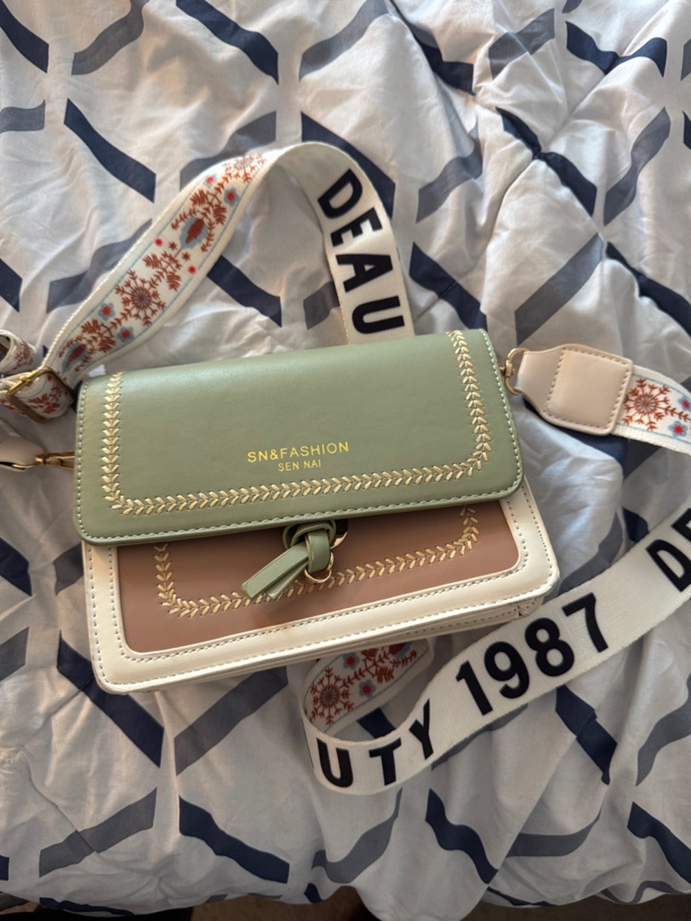 Two-Tone Green and Brown Crossbody Bag